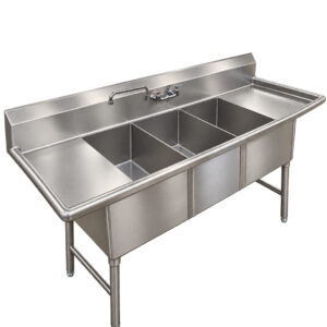 Heavy-Duty 14-Gauge Stainless Steel 3-Compartment Sink with Left & Right Drainboards – 100"